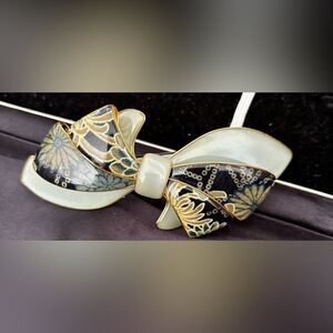 Vintage CLIP PARIS Hair Barrette Rhinestone Floral hairpiece Metallic designer